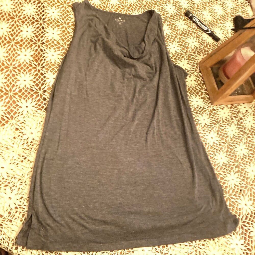 Athleta Heather Grey Drape Cowl Neck Full Coverage Longline Tank Top XL